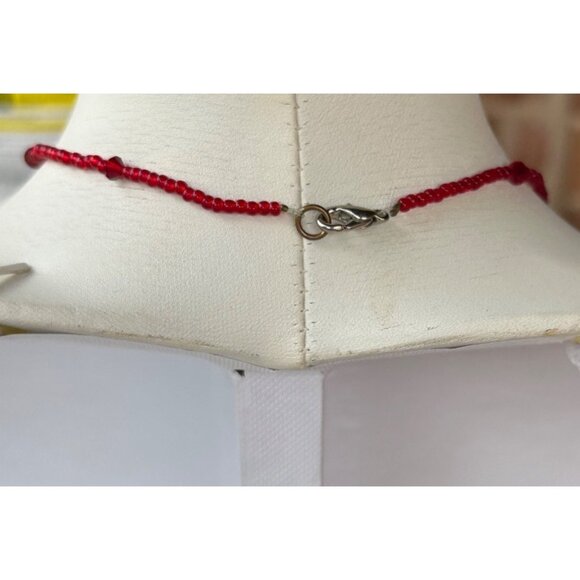 Unbranded Red Beaded Necklace w/Cross Charm 9" Height - Picture 6 of 6